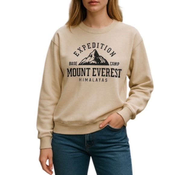 SHEIN Mount Everest Graphic Thermal Pullover Sweatshirt EZwear Tan M - Picture 1 of 12